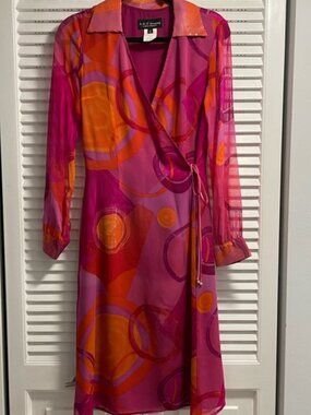 ABS Allen Schwartz Pink and Orange Long Sleeve Dress